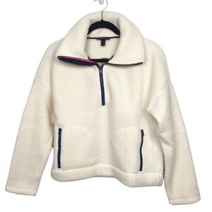 J Crew Ivory Crop Half Zip Polartec Fleece Pullover Sweater NWT Small